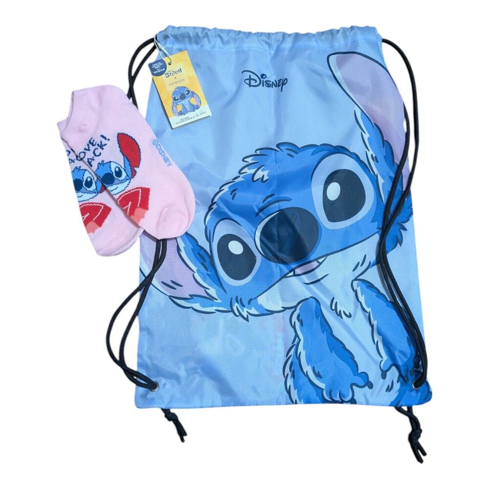 Disney Stitch Drawstring Backpack & Socks Set Primark NWT Kids Gym Bag